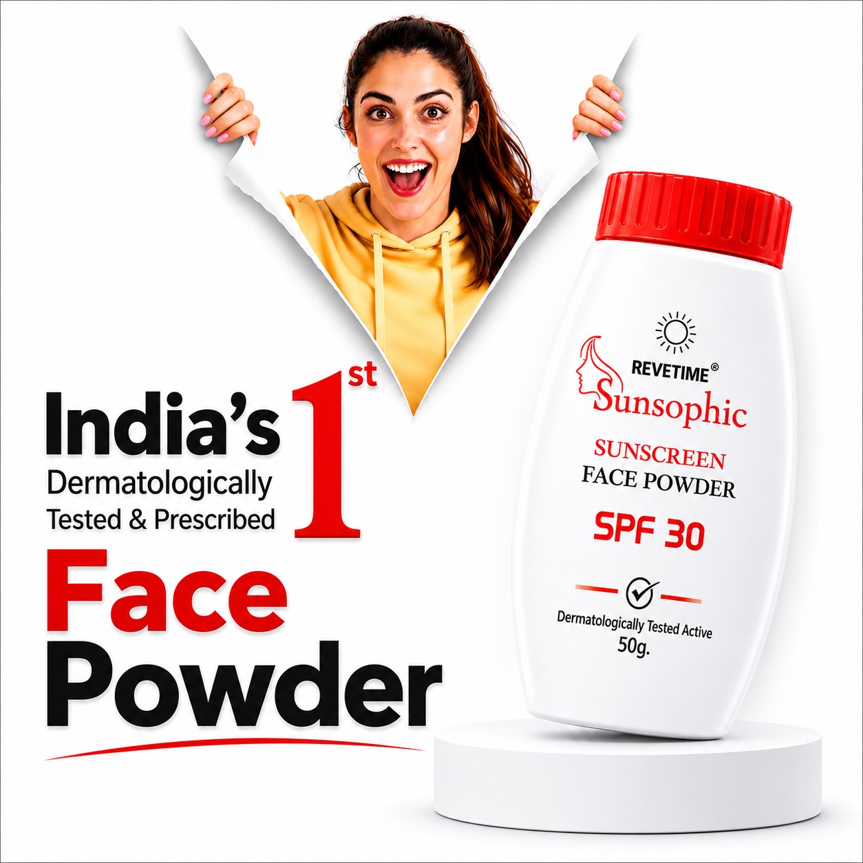 Sunsophic | Sunscreen Face Powder Tinted | Matte Finish | SPF 30 PA+++ | Titanium Dioxide | Aloe Vera | 50gm