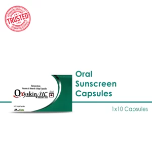 Oxyskin HC | Oral Sunscreen Softgel Capsule | Protects From UV rays | Vitamin E | Beta-carotene | 10 Capsule