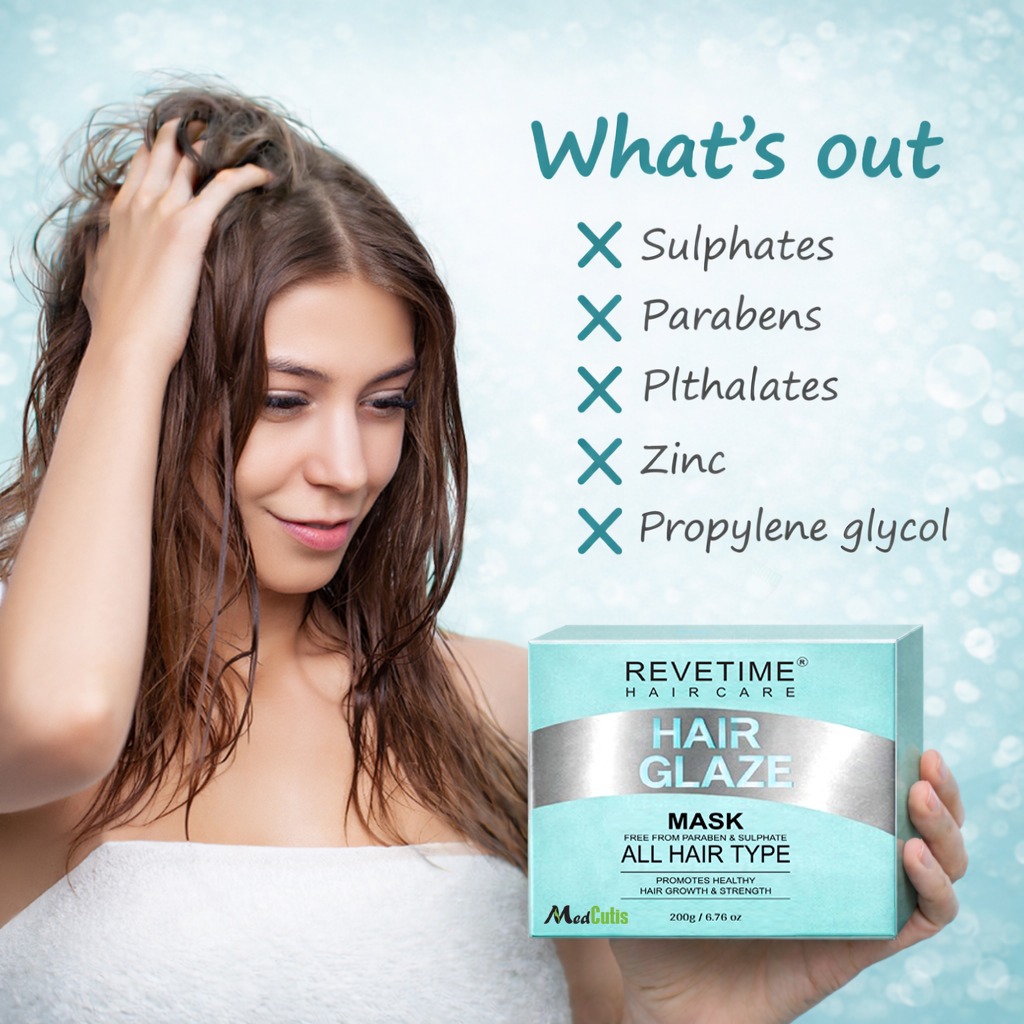 Revetime Hairglaze | Keratin Mask | Nourishes Hair | Looks Shiny | Caffeine | Biotin | Sulfate free | 200ml